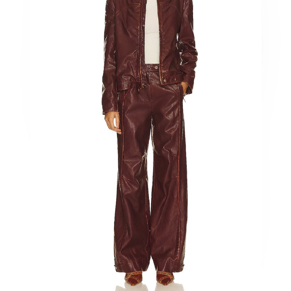 Jonathan Simkhai leather Brown/dark Burgundy Jacket and Pants set.